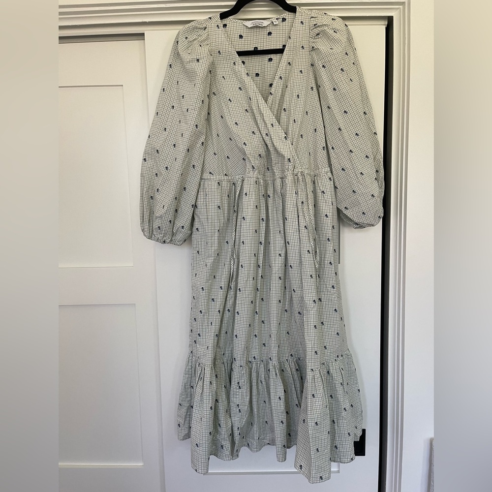 & Other Stories puff sleeve gingham and floral midi dress